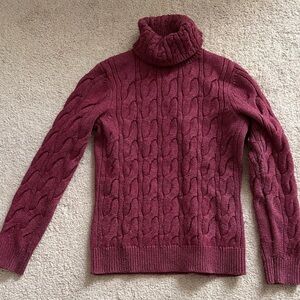 LL Bean Wool Cable Knit Turtleneck Sweater - Burgundy
